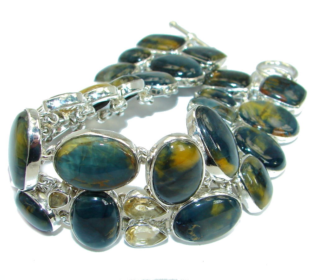 Chunky Silky Pietersite Citrine .925 Sterling Silver handcrafted Bracelet