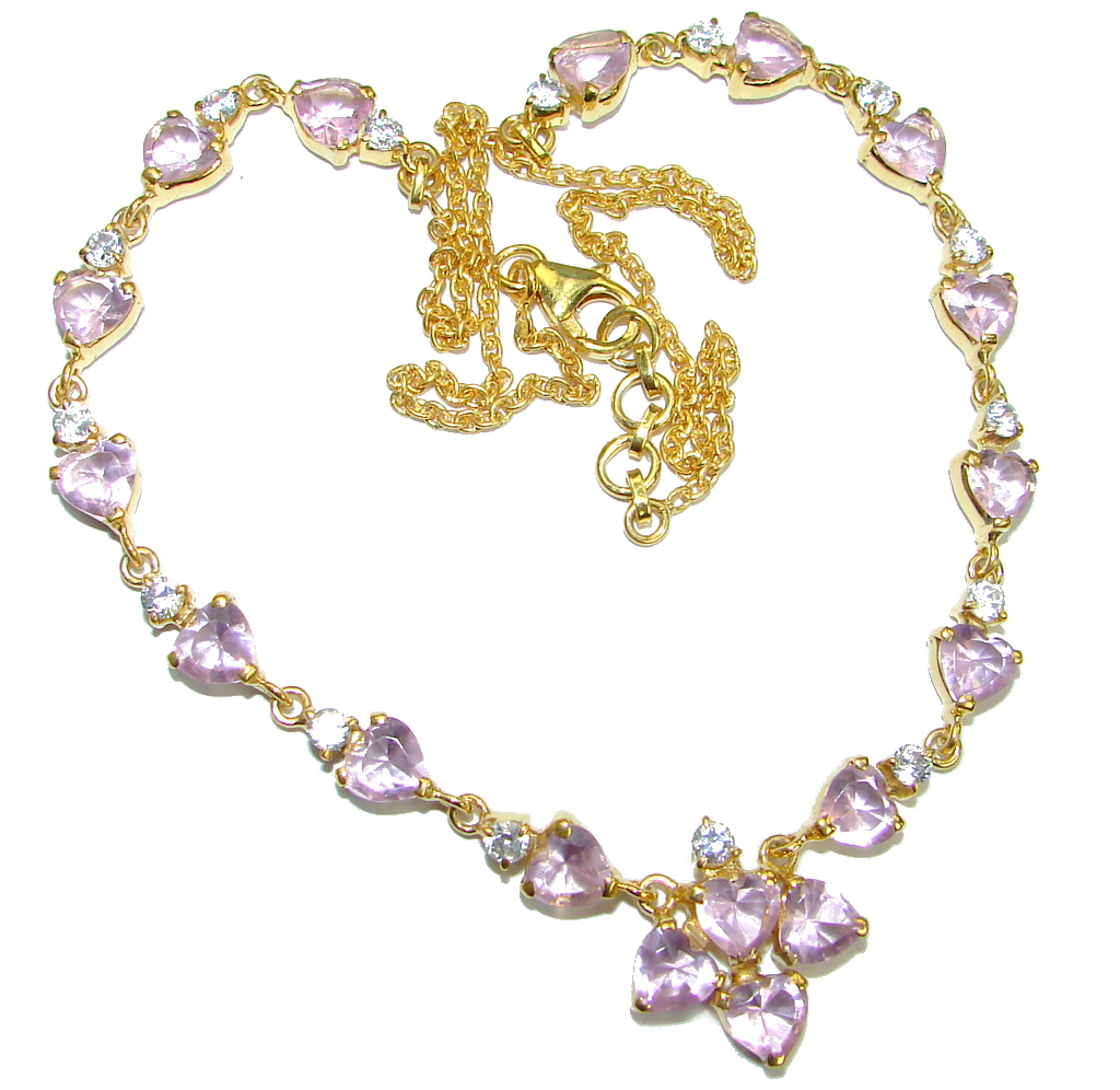 Genuine Pink Amethyst 14K Gold over .925 Sterling Silver handmade Statement Necklace