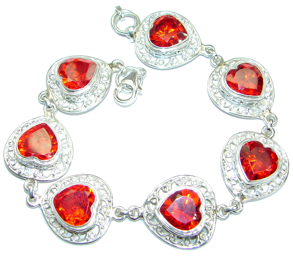Chic Red Topaz .925 Sterling Silver handmade Bracelet