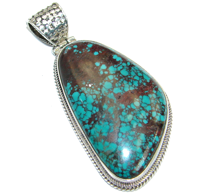 Black Spider's Web Turquoise with copper vains .925 Sterling Silver Pendant