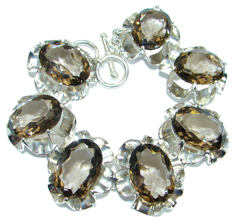 Huge Rich Design Brown Quartz .925 Sterling Silver handmade Bracelet