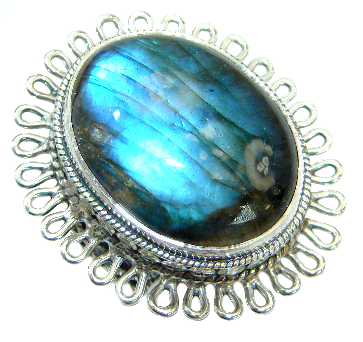 Huge 45ct Blue Fire Labradorite .925 Sterling Silver handmade ring size 6 1/2