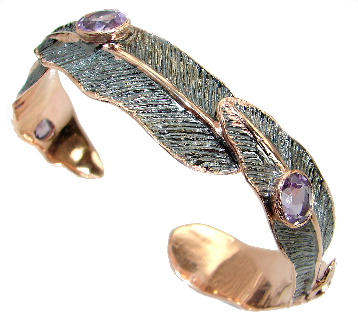 Real Treasure Genuine Amethyst Rose Gold over .925 Sterling Silver Bracelet / Cuff