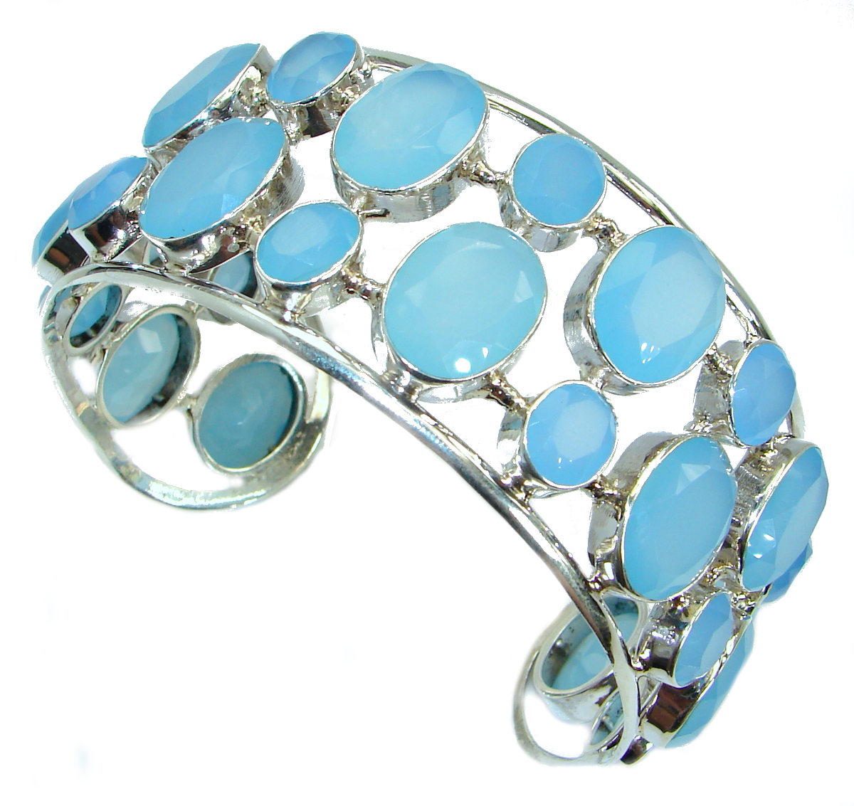 Aura Of Beauty Chunky Authentic Chalcedony Agate .925 Sterling Silver handcrafted Bracelet