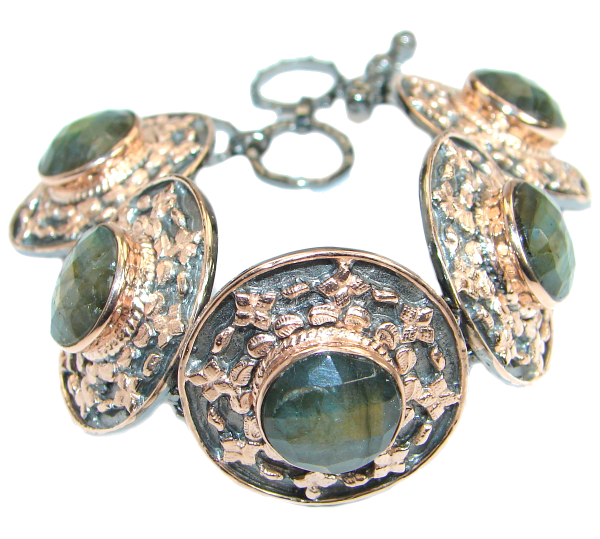 Cascade of light GENUINE Labradorite Rose Gold over .925 Sterling Silver handmade Bracelet