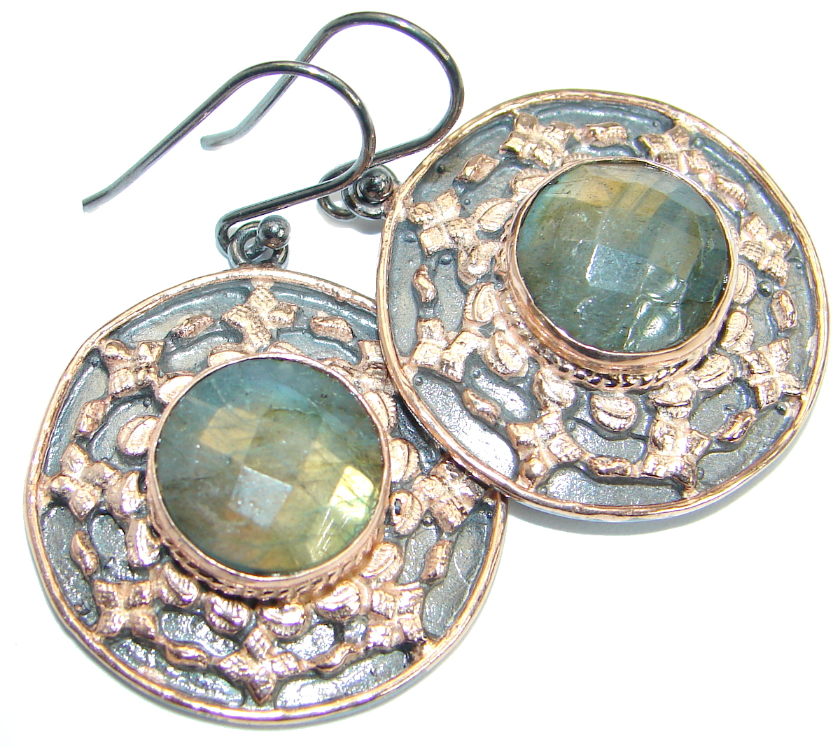 Genuine Labradorite Rose Gold over .925 Sterling Silver handmade earrings