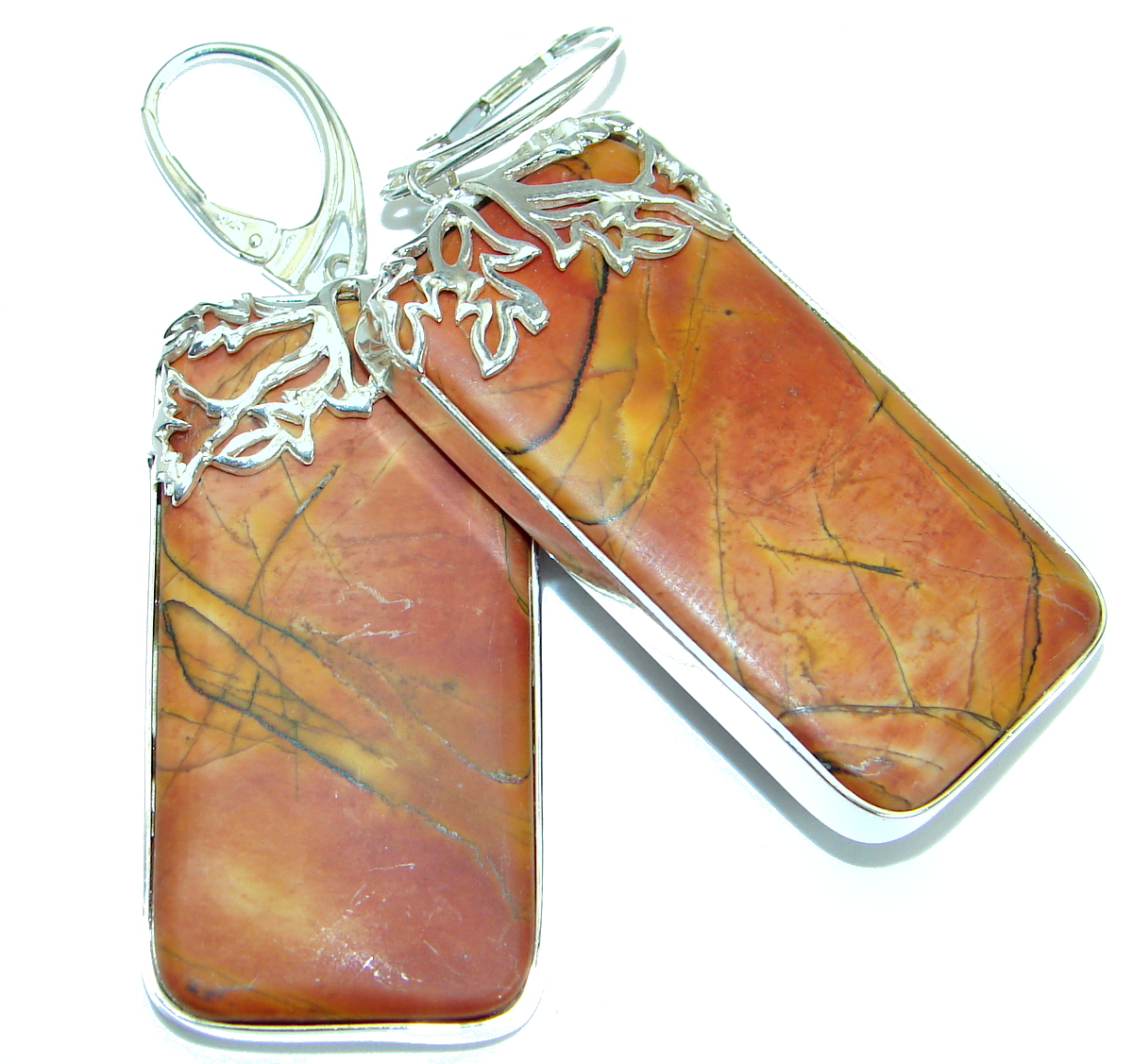 Bohemian Style Red Creek Jasper .925 Sterling Silver handcrafted Earrings