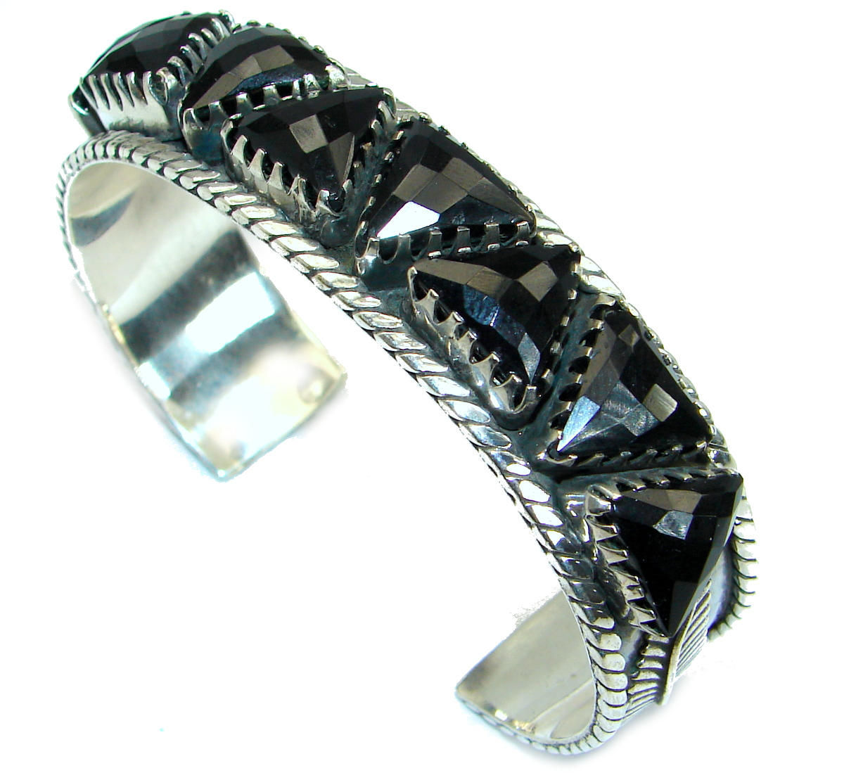 Huge Natural Black Onyx Oxidized Sterling Silver handcrafted Bracelet / Cuff