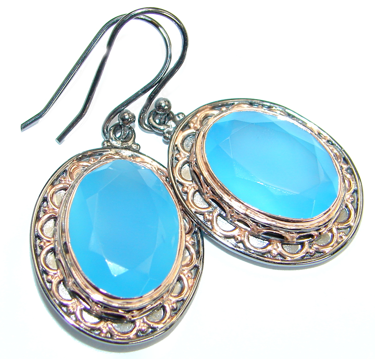 Exclusive Design Chalcedony Agate Gold Rhodium over .925Sterling Silver earrings