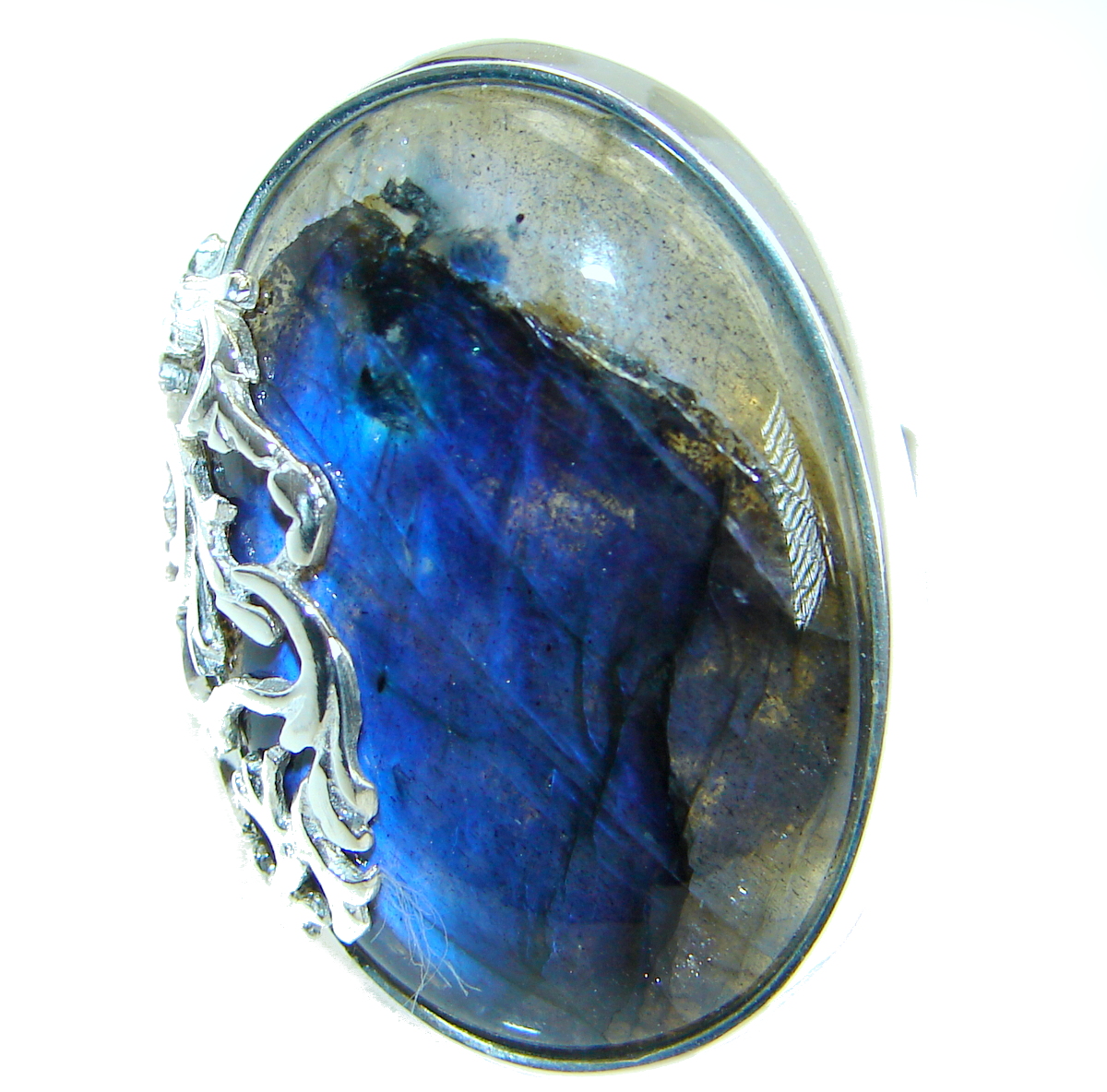 Huge 50ct Blue Fire Labradorite .925 Sterling Silver handmade ring size 6