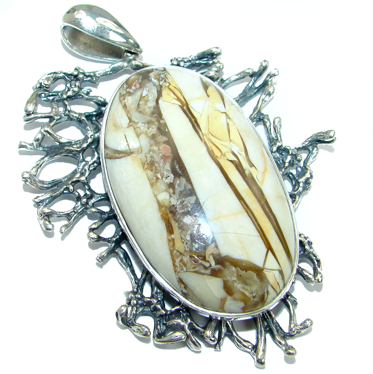 Huge Australian Bracciated Mookaite Jasper .925 Sterling Silver handcrafted pendant