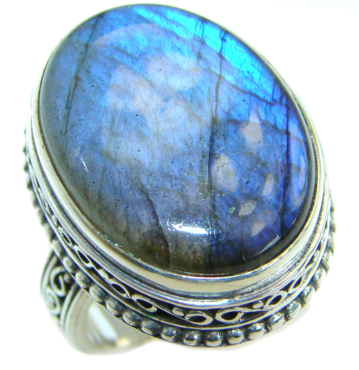 Blue Fire Labradorite .925 Sterling Silver handmade ring size 9