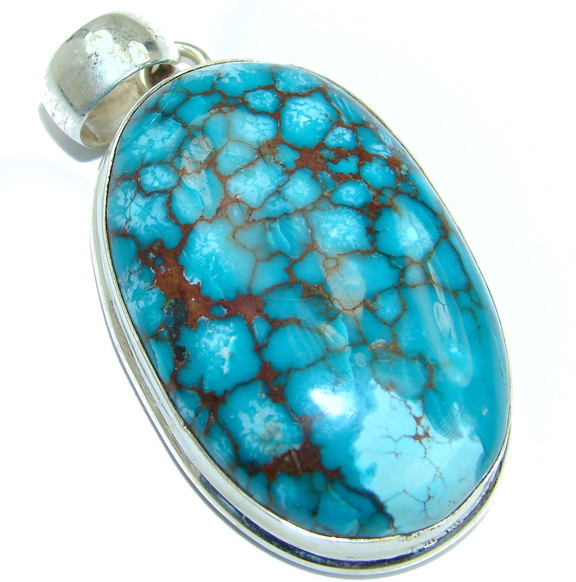 Huge Exquisite Black Spider's web Turquoise .925 Sterling Silver handmade Pendant