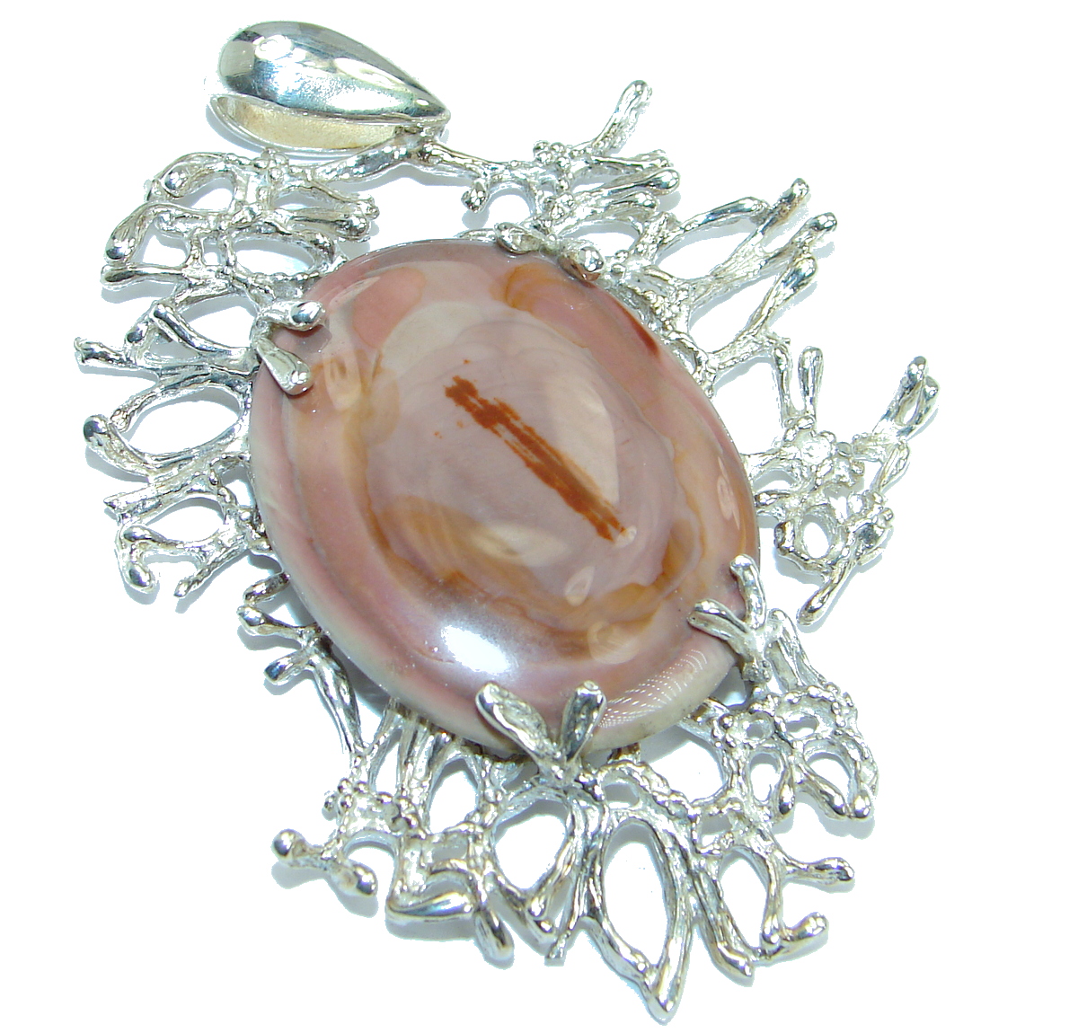 Huge Exclusive Imperial Jasper oxidized .925 Sterling Silver handcrafted Pendant