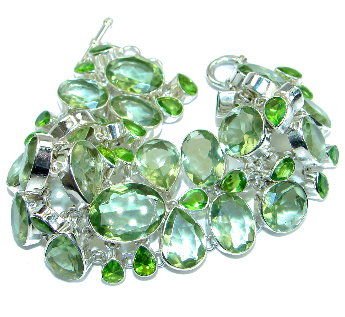 Huge Chic Magic Green Quartz .925 Sterling Silver handmade Bracelet