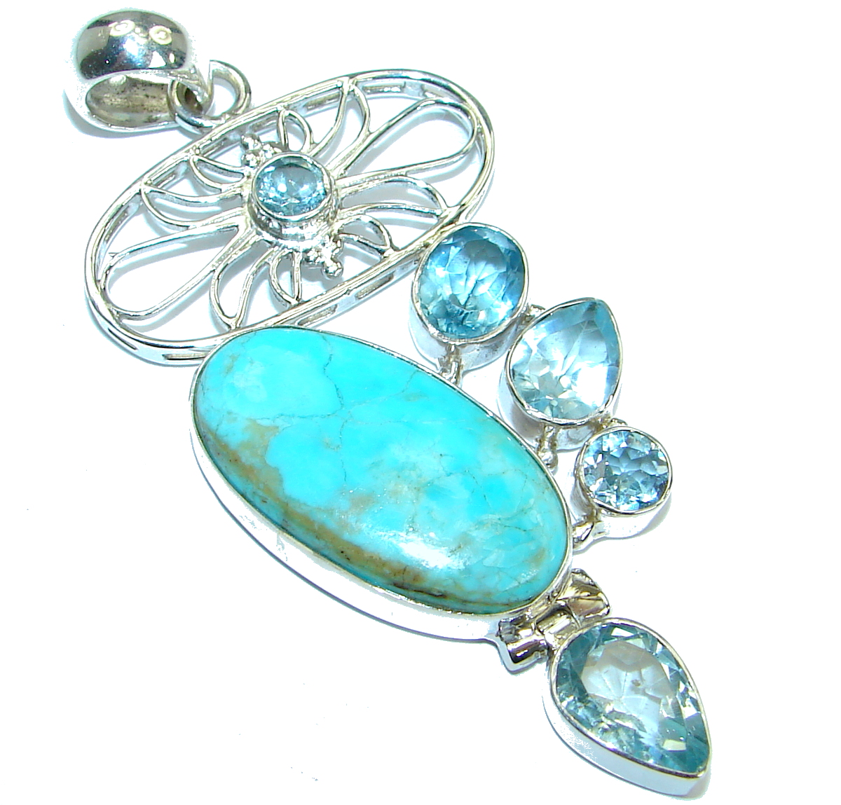 Exquisite Sleeping Beauty Turquoise .925 Sterling Silver handmade Pendant