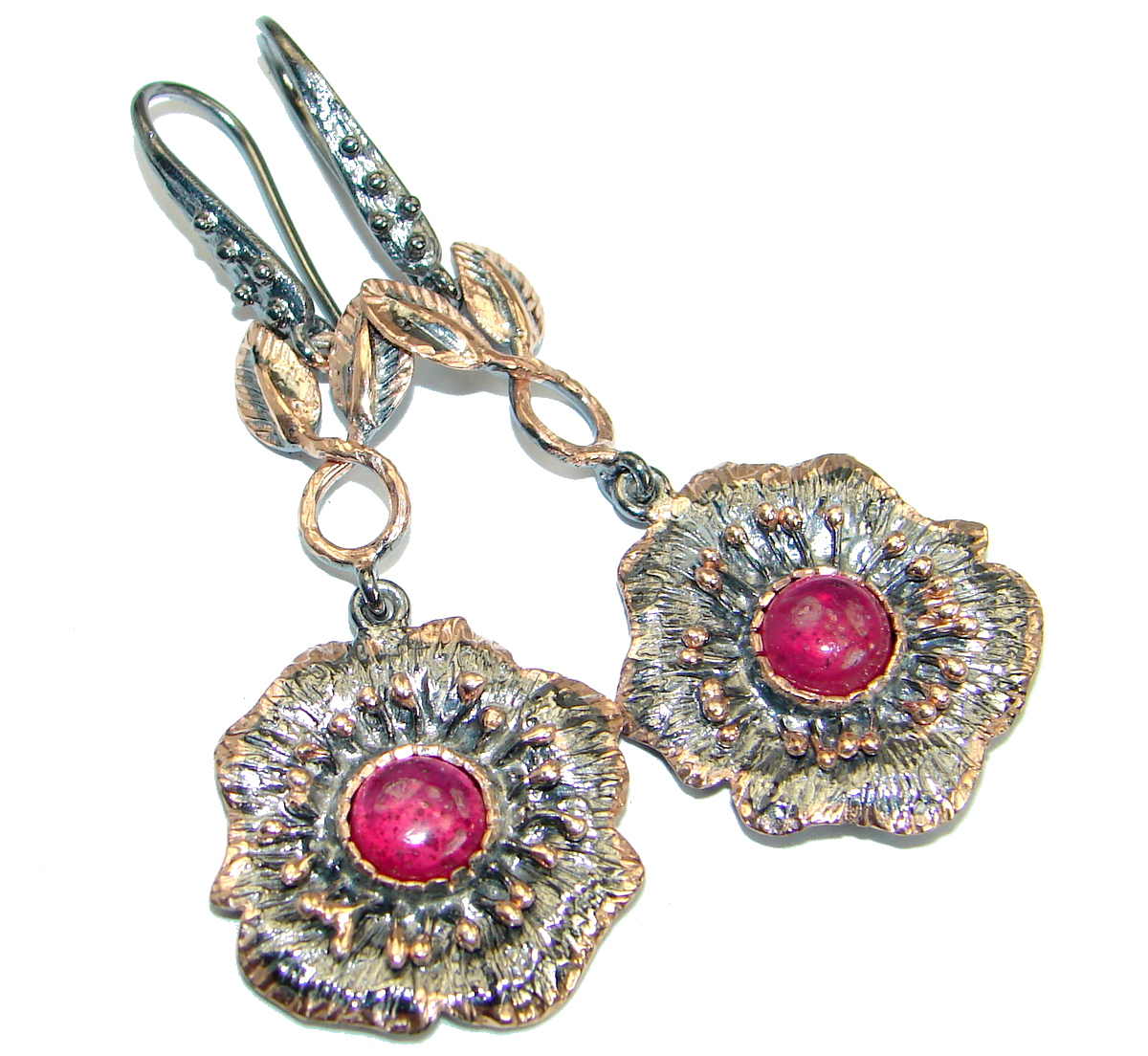 Unique Ruby Rose Gold Rhodium over .925 Sterling Silver handmade earrings