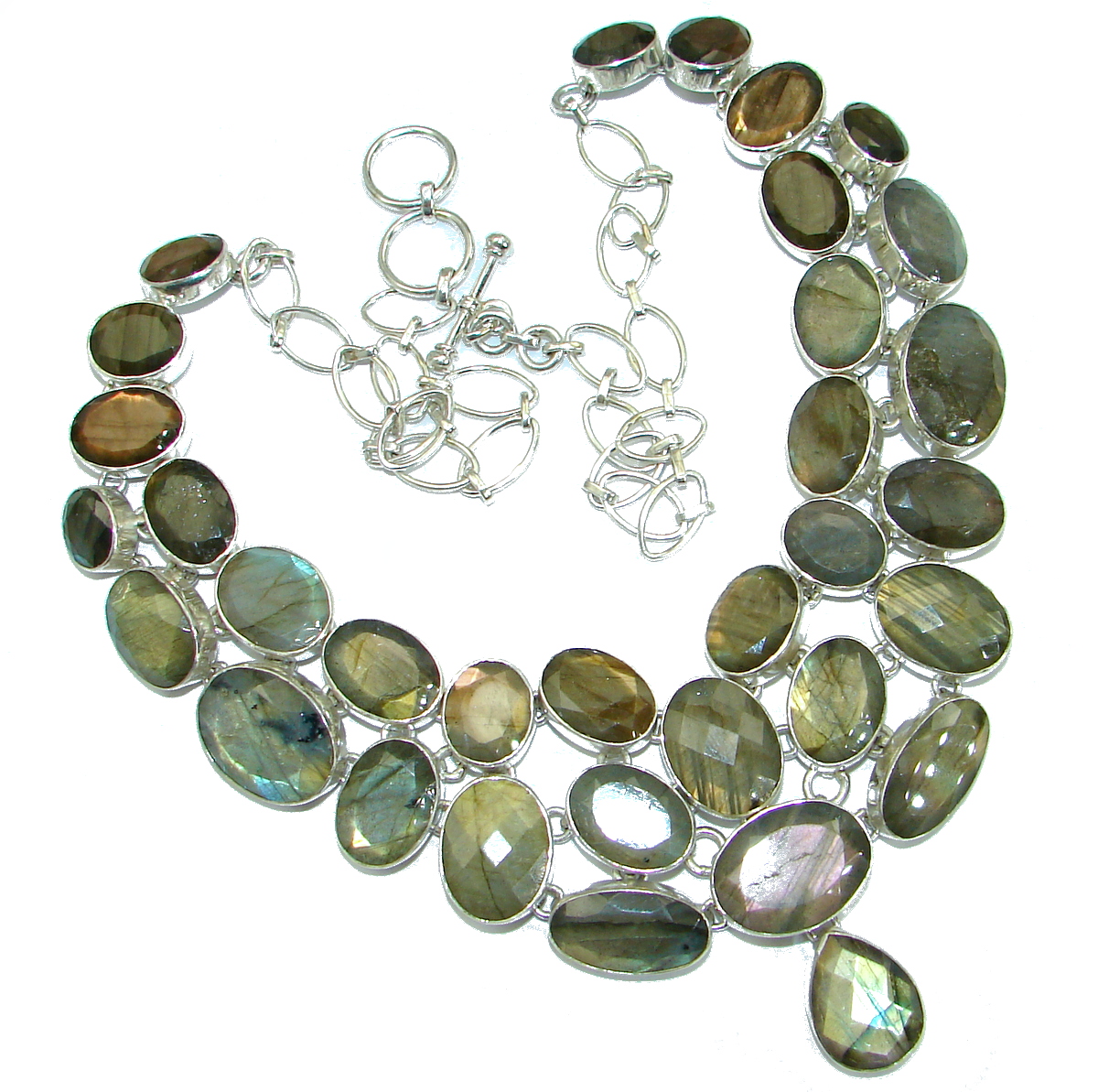 Chunky Cascade of Lights Labradorite .925 Sterling Silver entirely handcrafted necklace