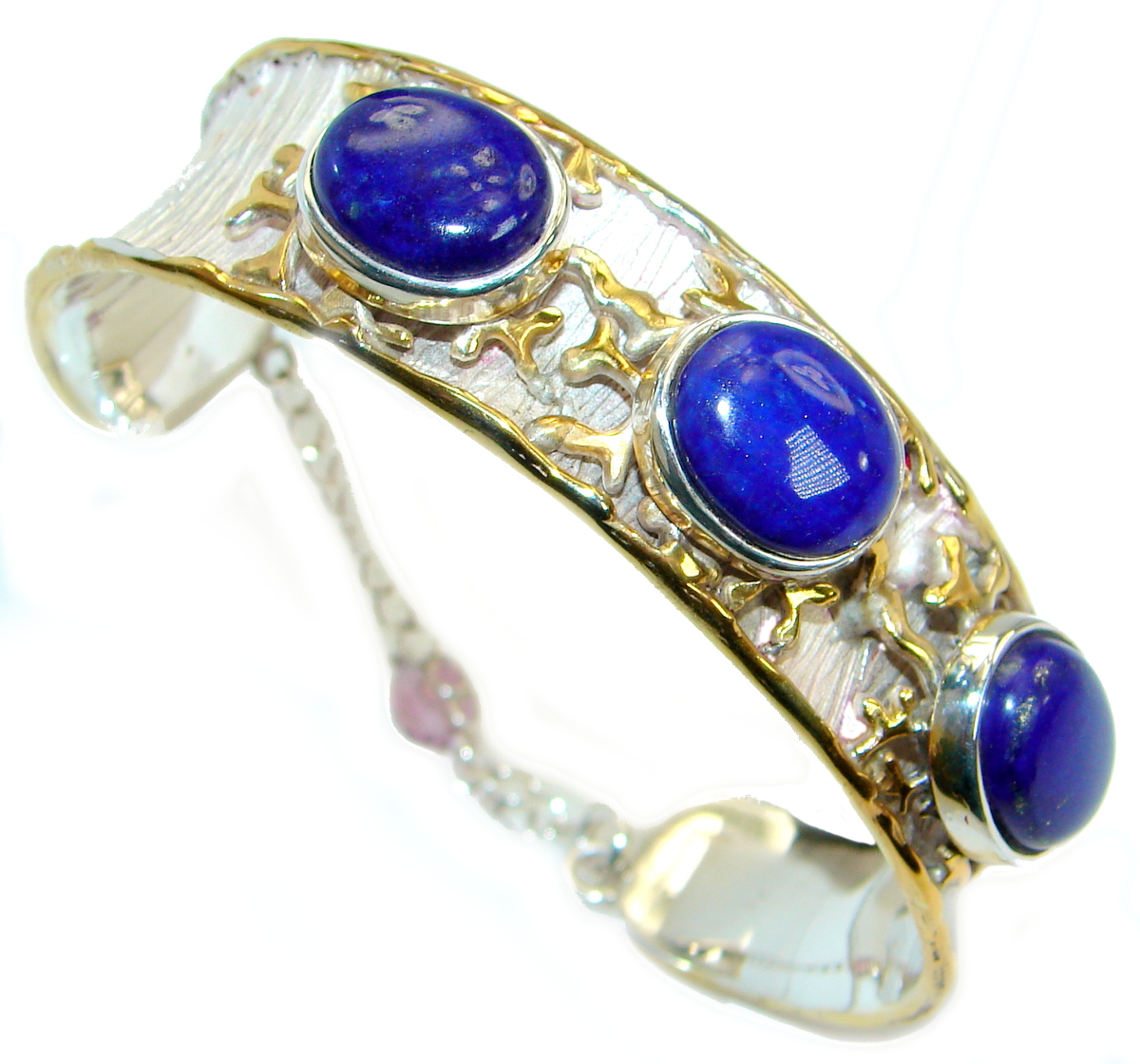 Vintage Design Lapis Lazuli 14K Gold over .925 Sterling Silver handcrafted Bracelet