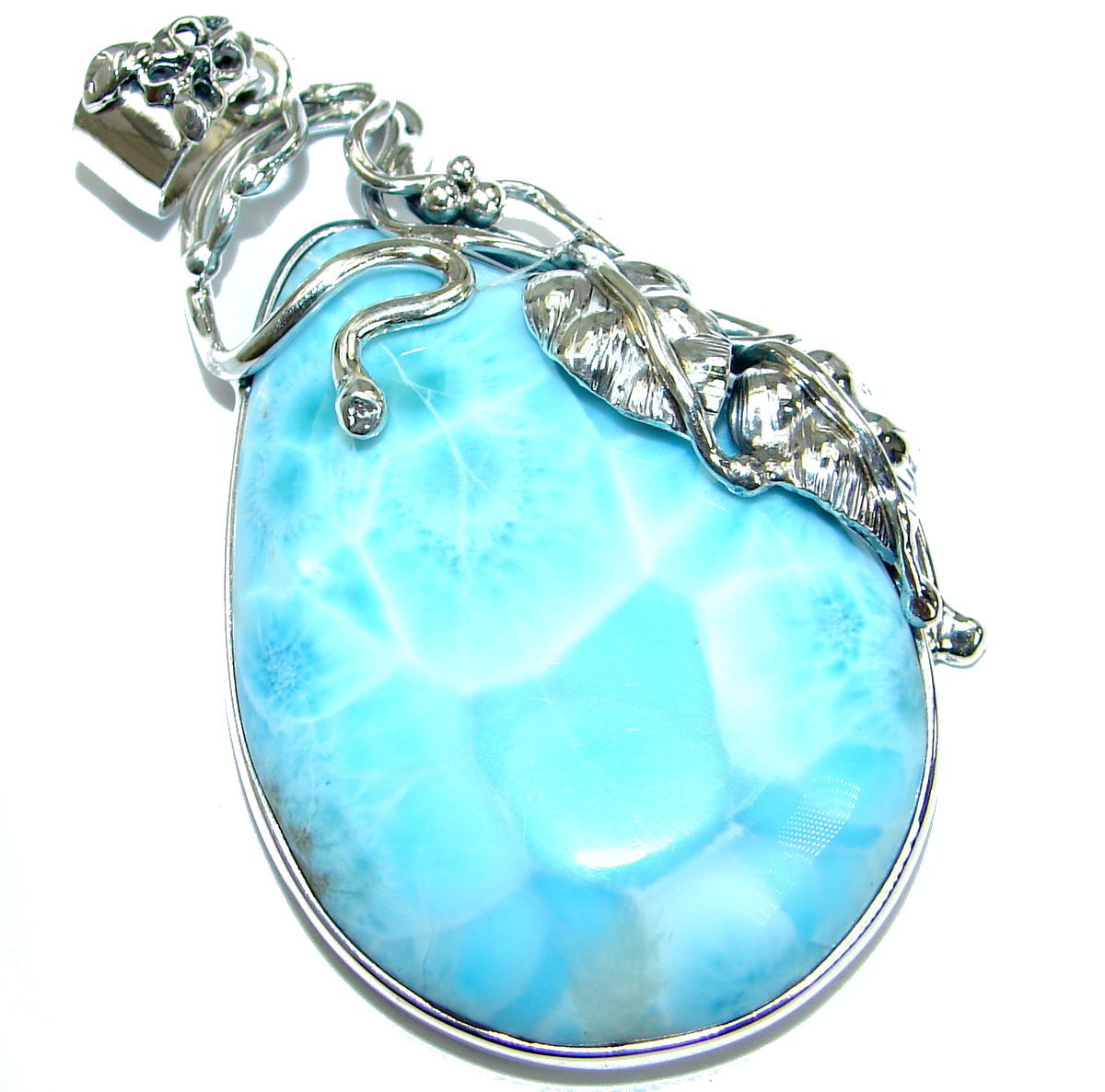 Best Quality Genuine Larimar oxidized .925 Sterling Silver handmade pendant