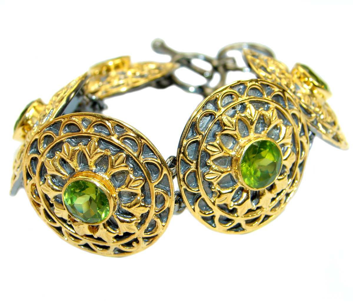 Chunky Flawless Peridot 14K Gold Rhodium over .925 Sterling Silver handcrafted Bracelet