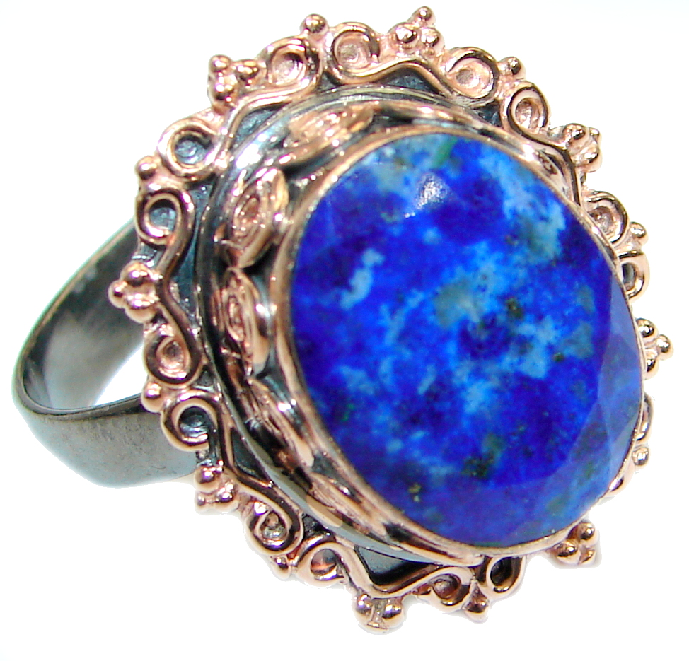 Genuine Lapis Lazuli Rose Gold Rhodium over .925 Sterling Silver handmade Ring size 7 adjustable