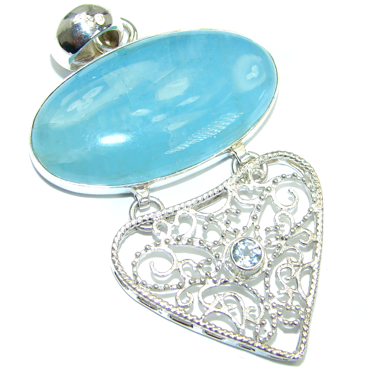 Genuine Aquamarine .925 Sterling Silver handmade Pendant