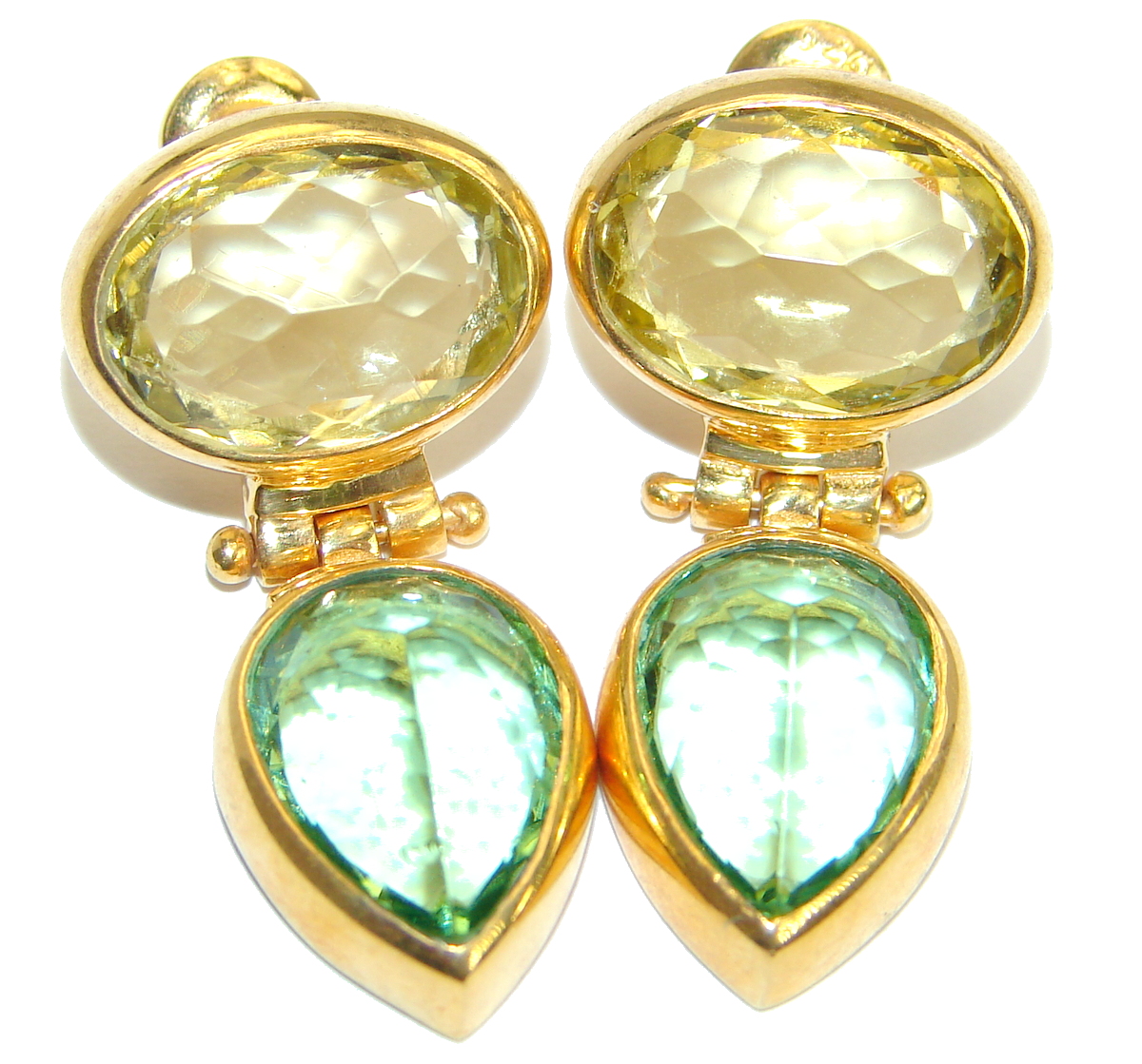 Authentic Green Topaz 14K Gold over .925 Sterling Silver handmade STUD earrings