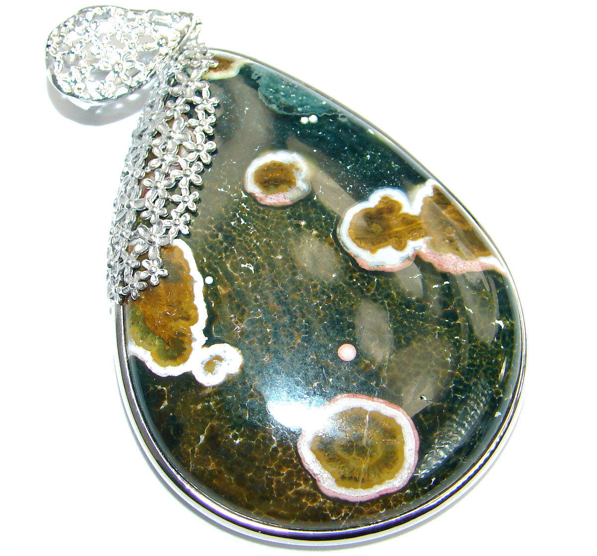 One of the kind Natural Ocean Jasper .925 Sterling Silver handmade Pendant