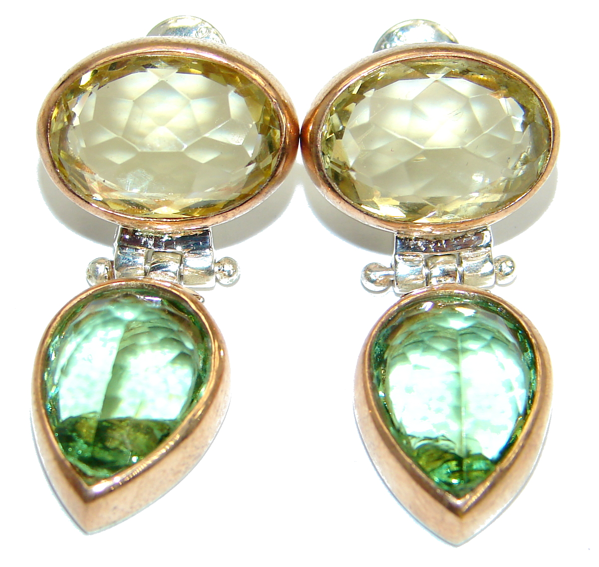 Authentic Green Topaz 14K Gold over .925 Sterling Silver handmade STUD earrings