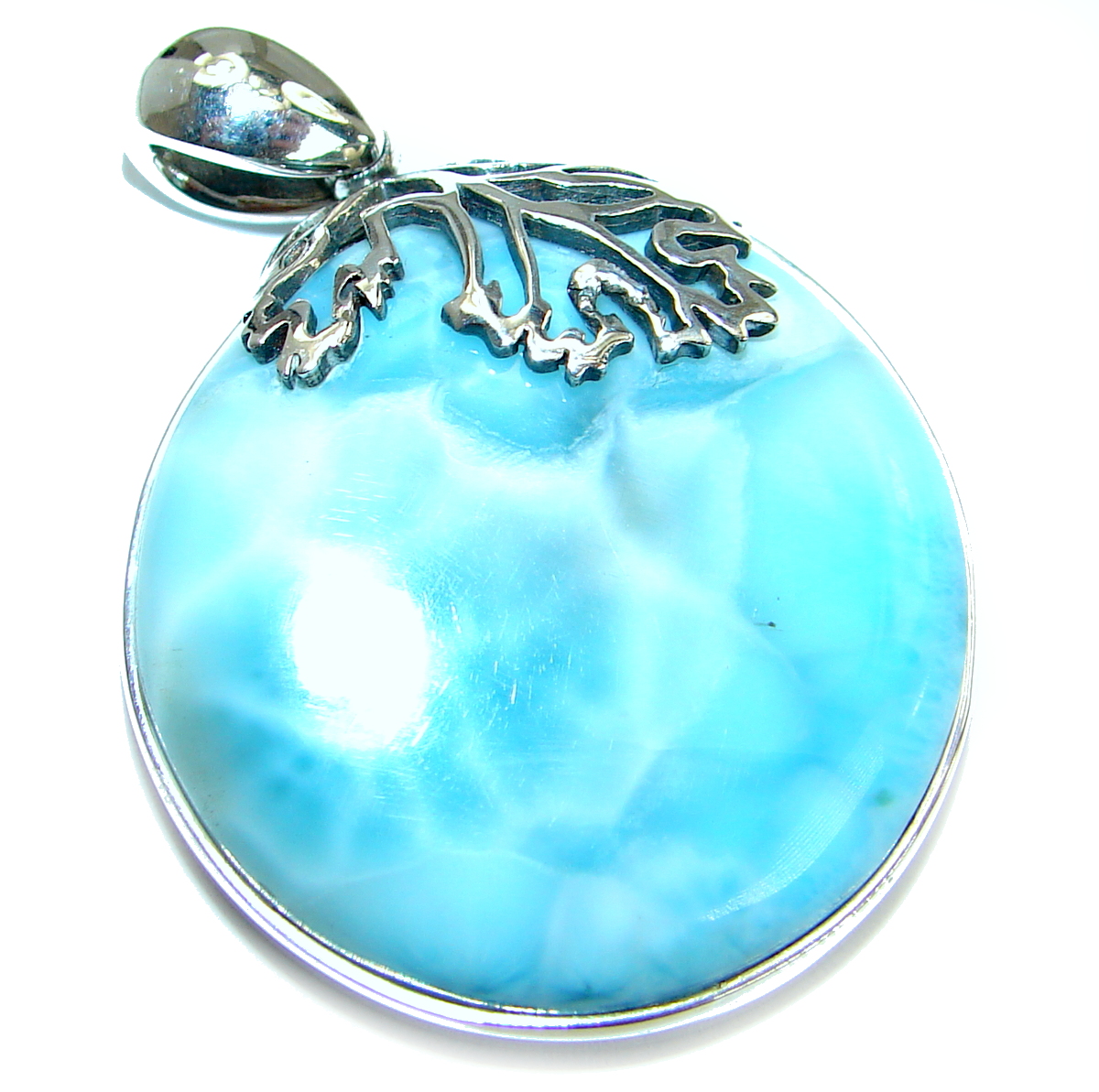 Vintage Style Genuine Larimar .925 Sterling Silver handmade pendant