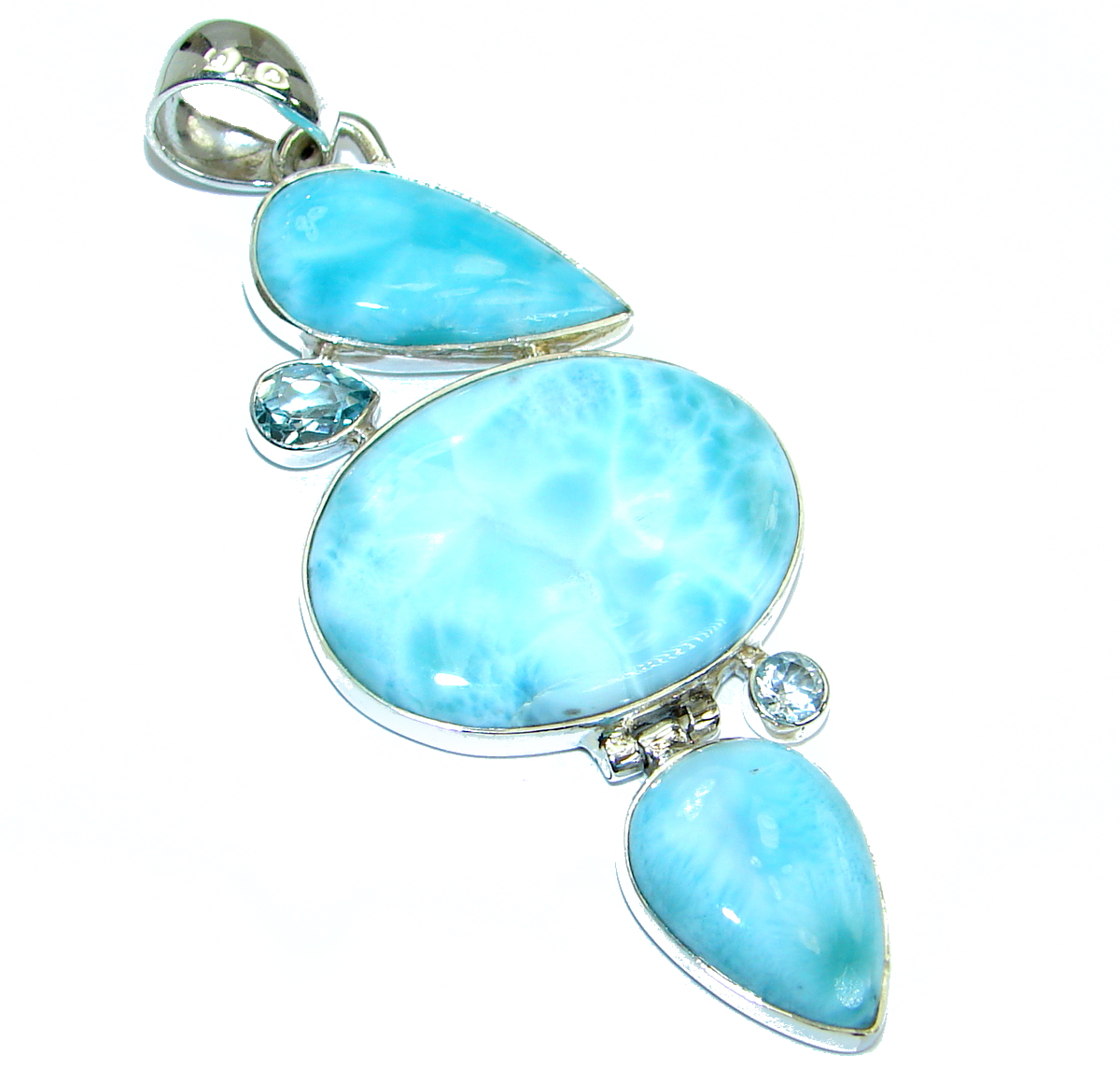 Vintage Style Genuine Larimar .925 Sterling Silver handmade pendant