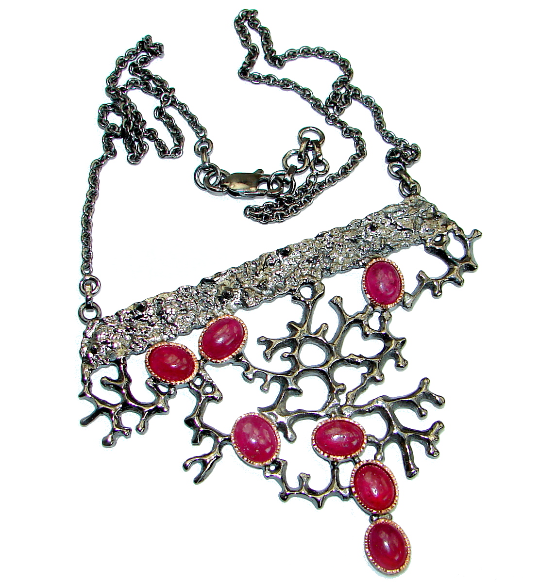Authentic Ruby 18K Rose Gold Rhodium over .925 Sterling Silver handmade Statement Necklace
