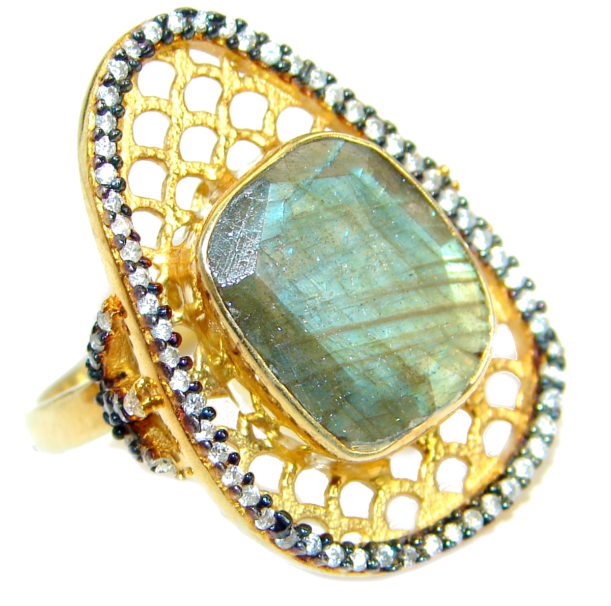 Passiom Fruit Natural 22.5 ct. Labradorite Gold over .925 Sterling Silver Ring s. 7