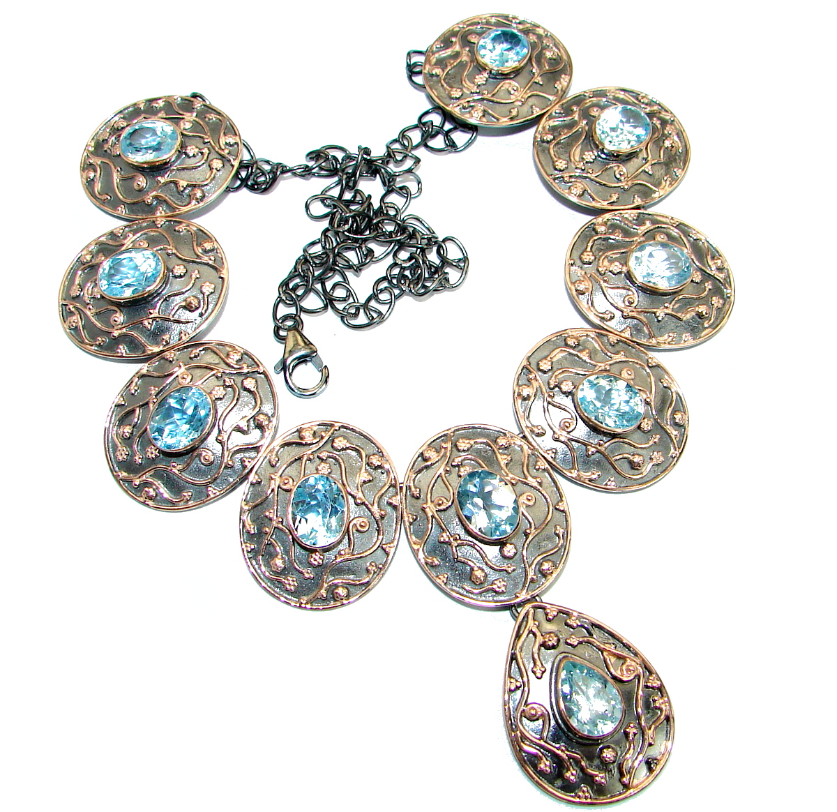 Andromeda Swiss Blue Topaz Rose Gold Rhodium over .925 Sterling Silver handcrafted necklace