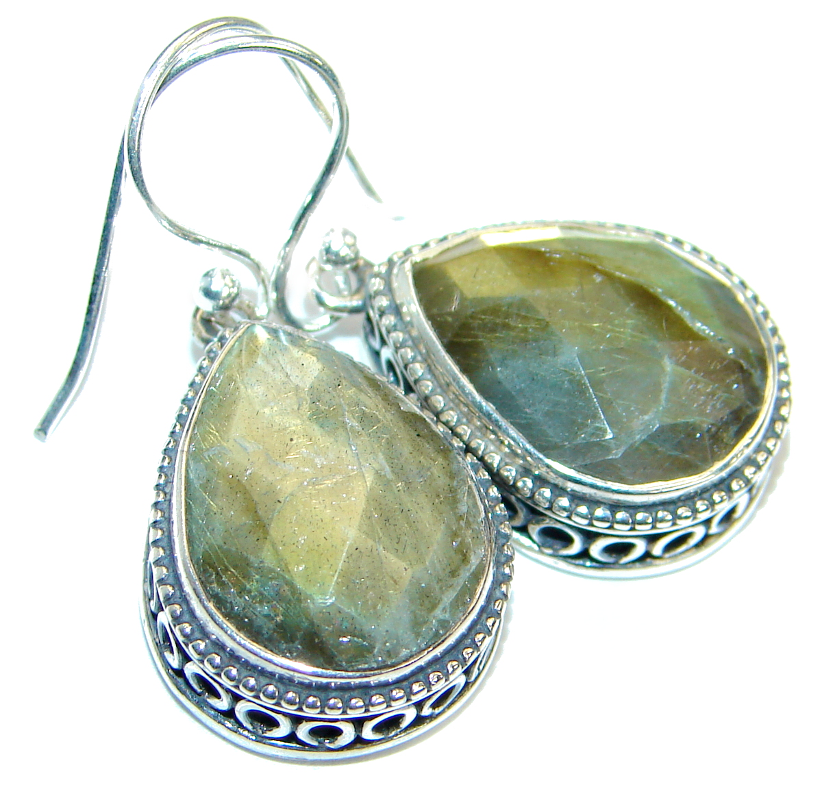 Genuine Labradorite .925 Sterling Silver handmade earrings