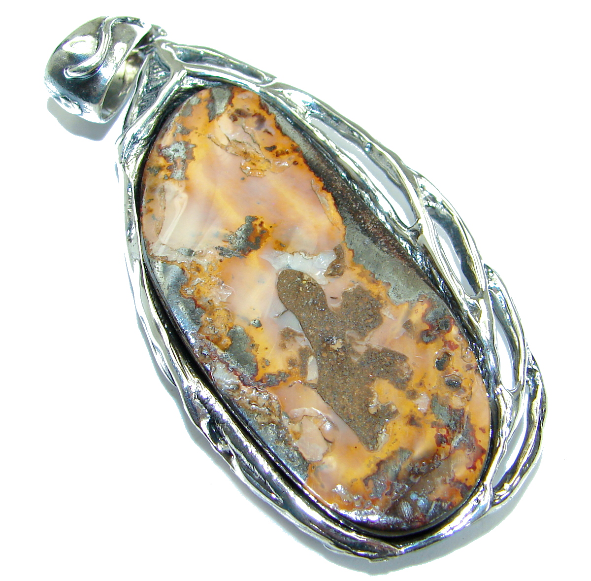 Large Authentic Australian Boulder Opal .925 Sterling Silver handmade Pendant