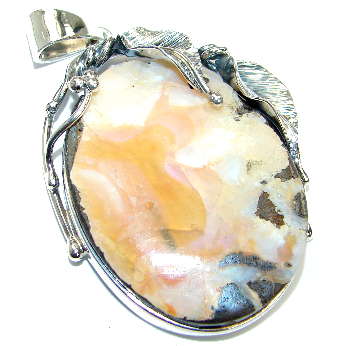 Large Authentic Australian Boulder Opal .925 Sterling Silver handmade Pendant