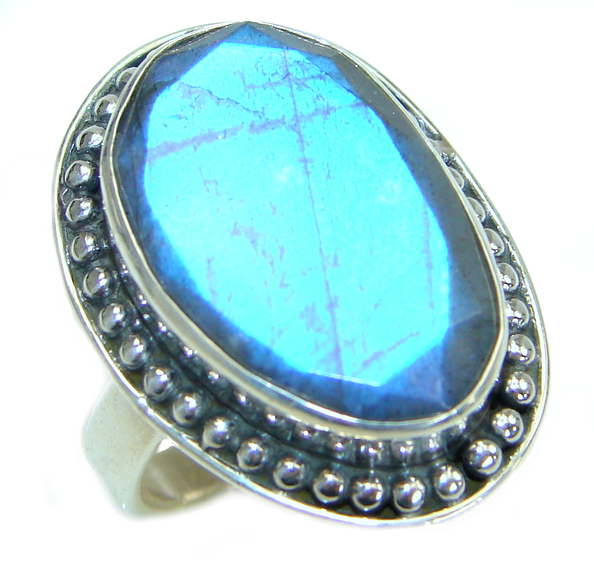 Silky Labradorite .925 Sterling Silver handmade Ring s. 7 3/4