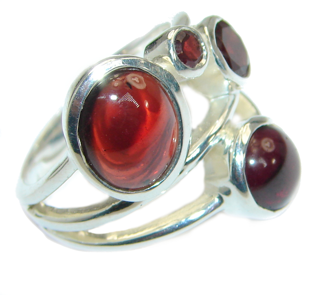 Genuine Garnet .925 Sterling Silver handmade Ring size 6 1/4