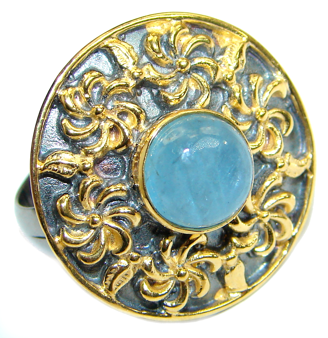 Passiom Fruit Natural Aquamarine .925 Sterling Silver Ring s. 8 adjustable