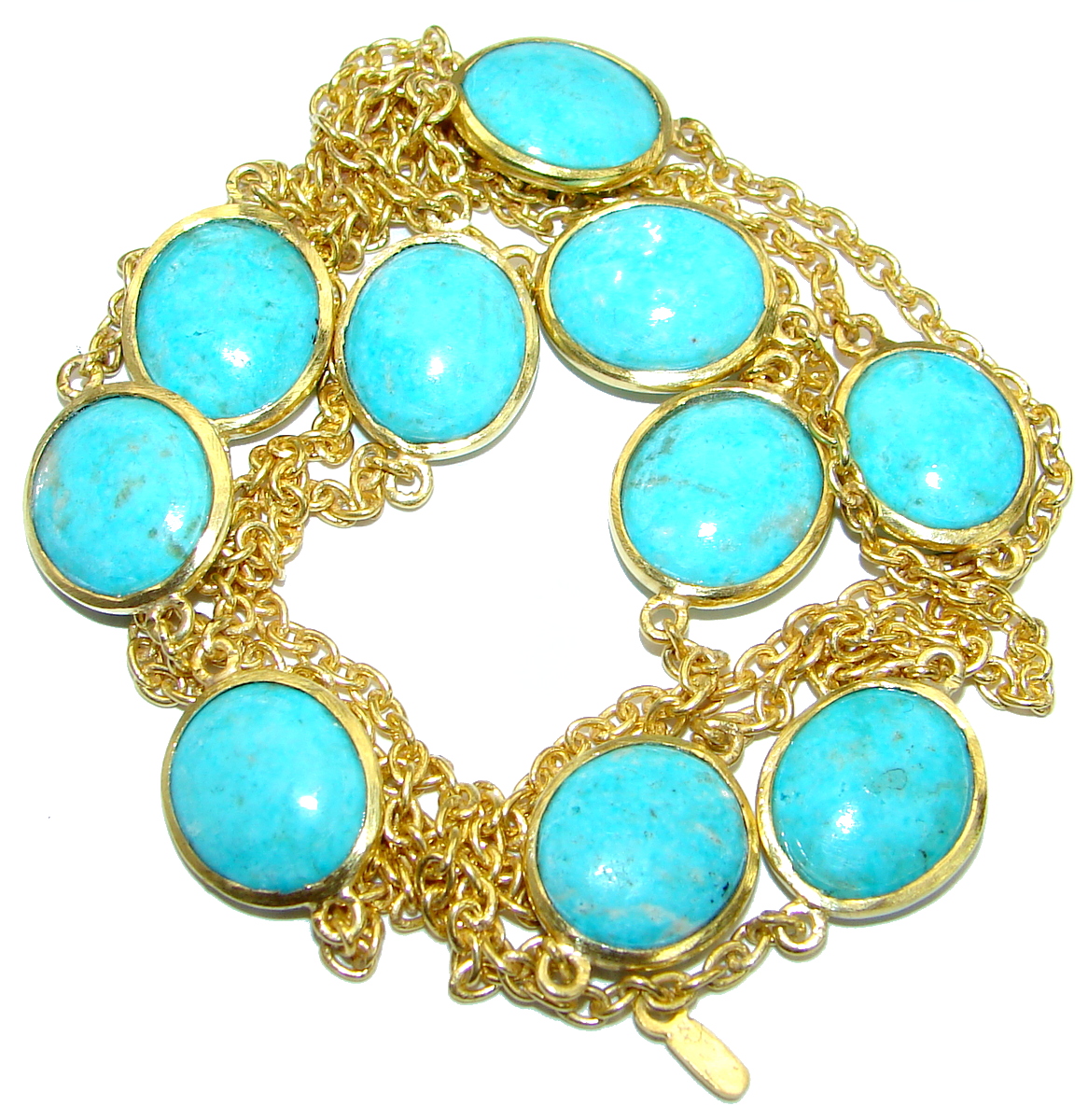 36 inches Genuine Turquoise 14K Gold over .925 Sterling Silver handmade Station Necklace