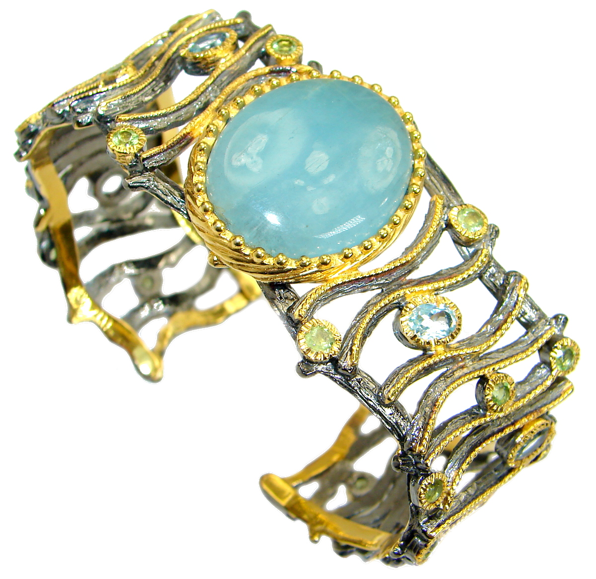 Huge Beautiful Fine Art Natural Aquamarine .925 Sterling Silver handmade bracelet