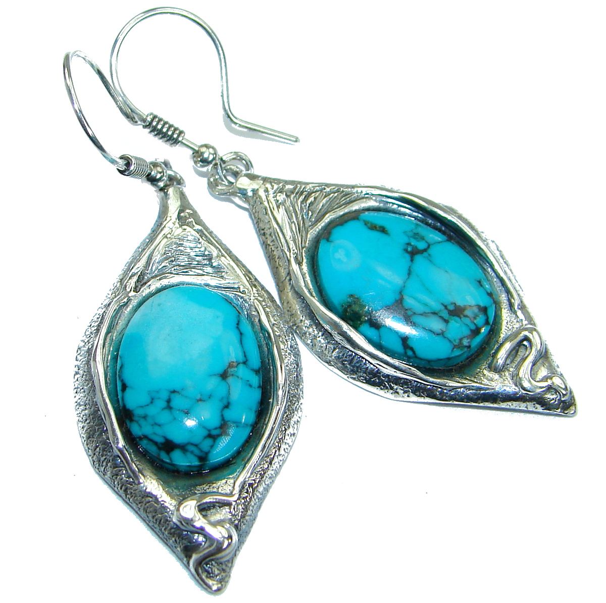 Genuine Turquoise .925 Sterling Silver handmade earrings