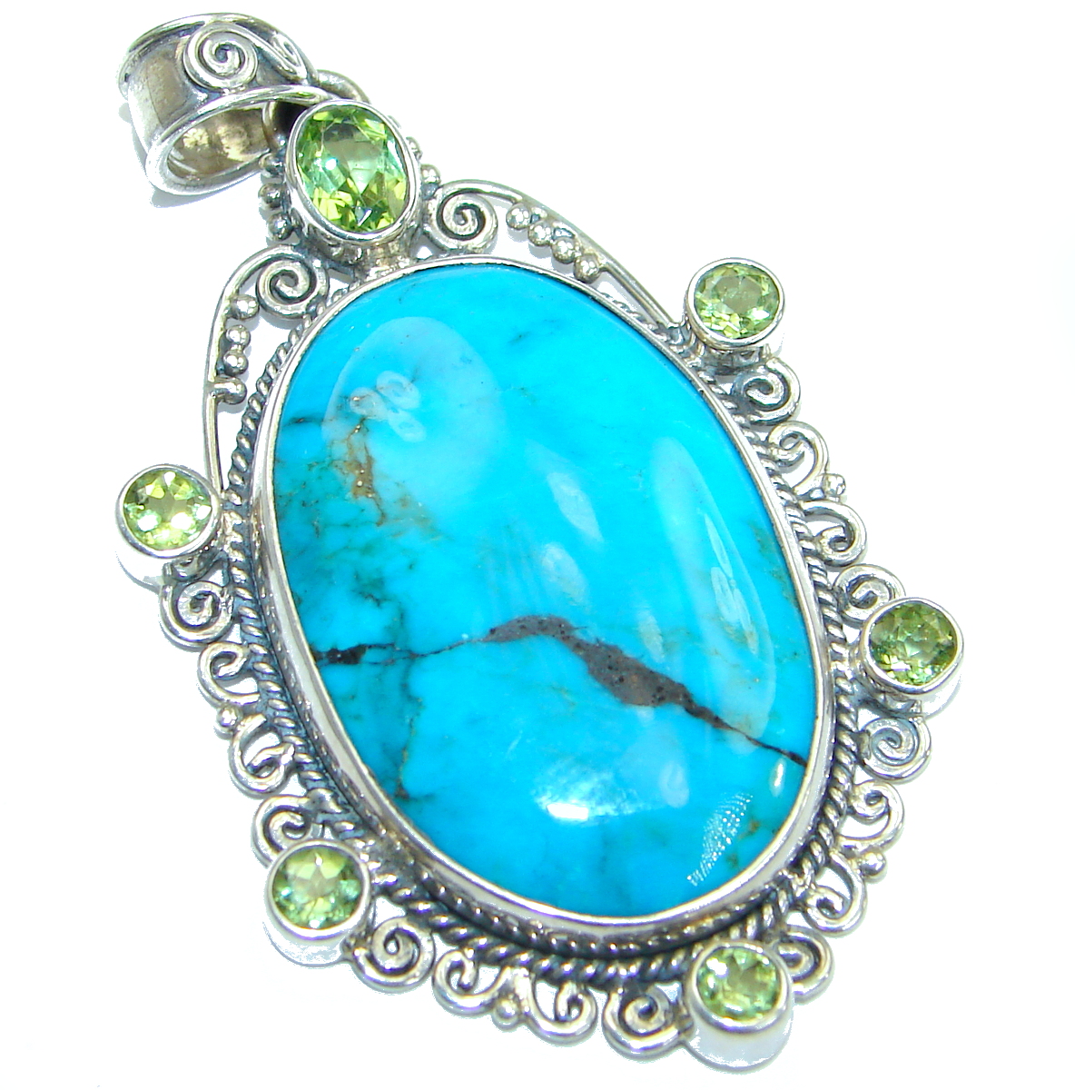 Genuine Parrot's Wings Chrysocolla .925 Sterling Silver handmade Pendant