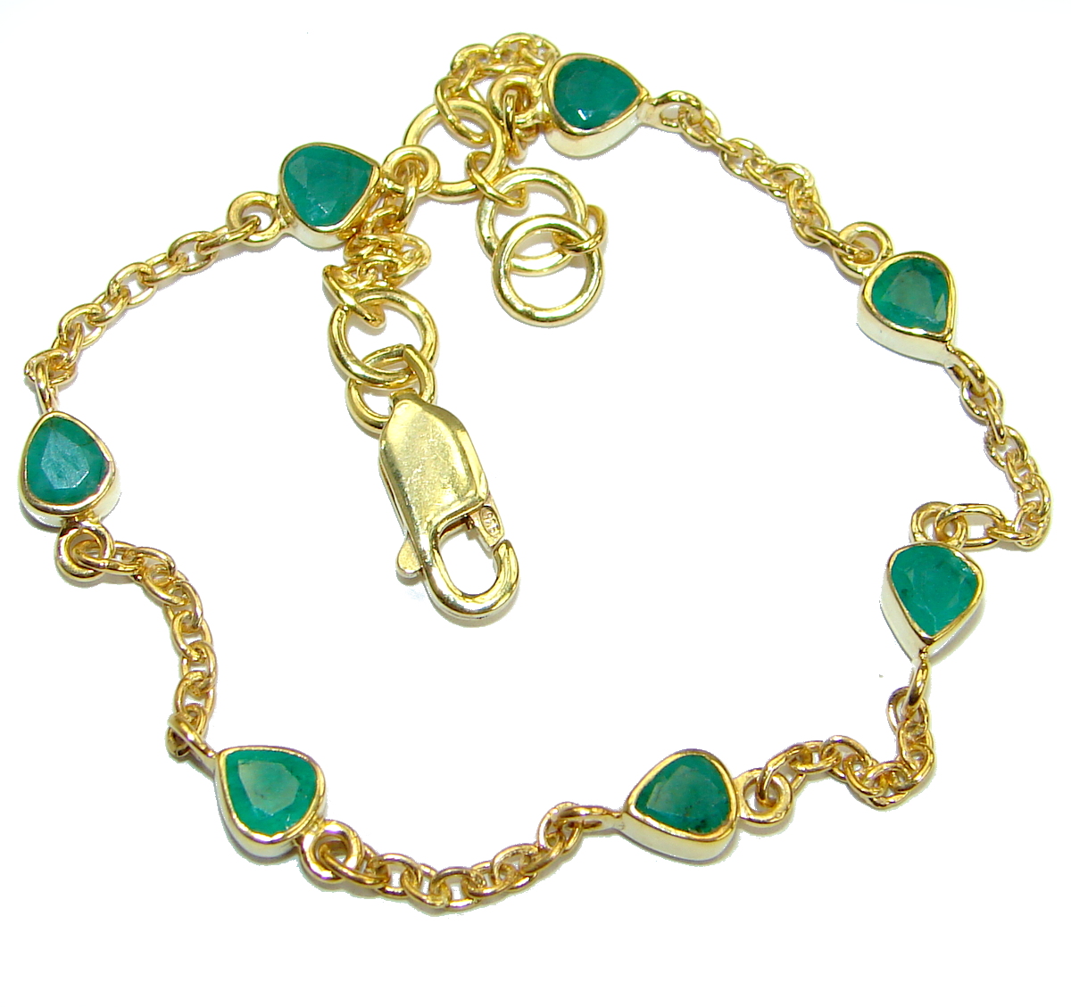 Genuine Emerald Ruby 18 ct Gold plated over .925 Sterling Silver handmade Bracelet