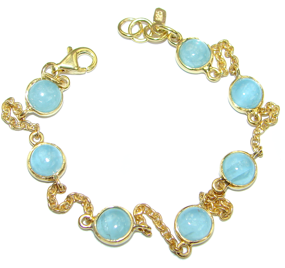 Natural Aquamarine 14K Gold over .925 Sterling Silver handmade Bracelet