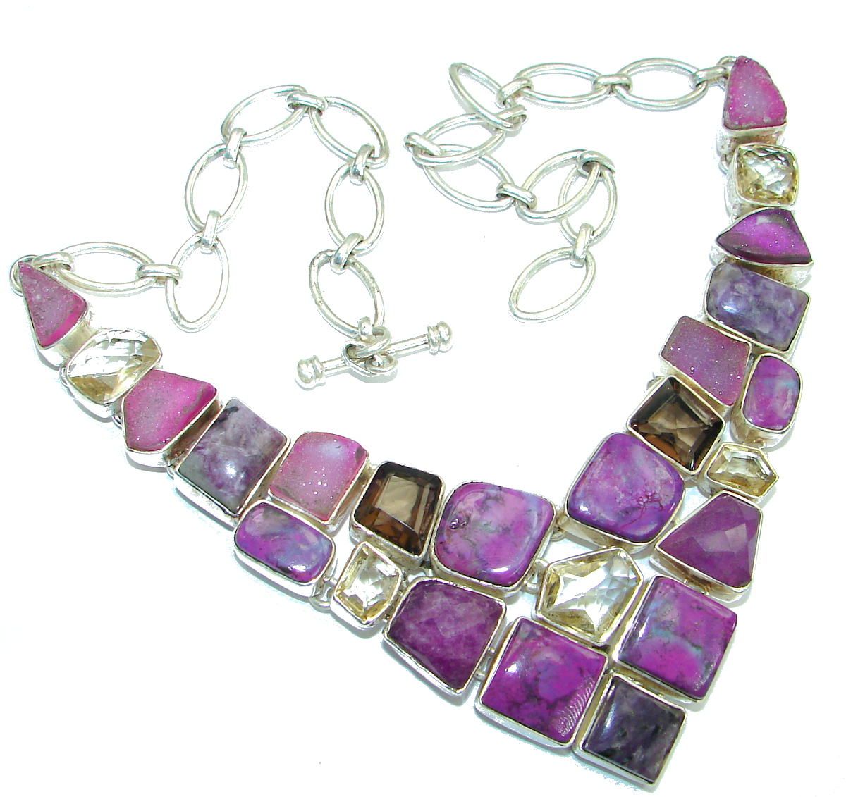 Chic Boho Style genuine Purple Turquoise .925 Sterling Silver handmade necklace