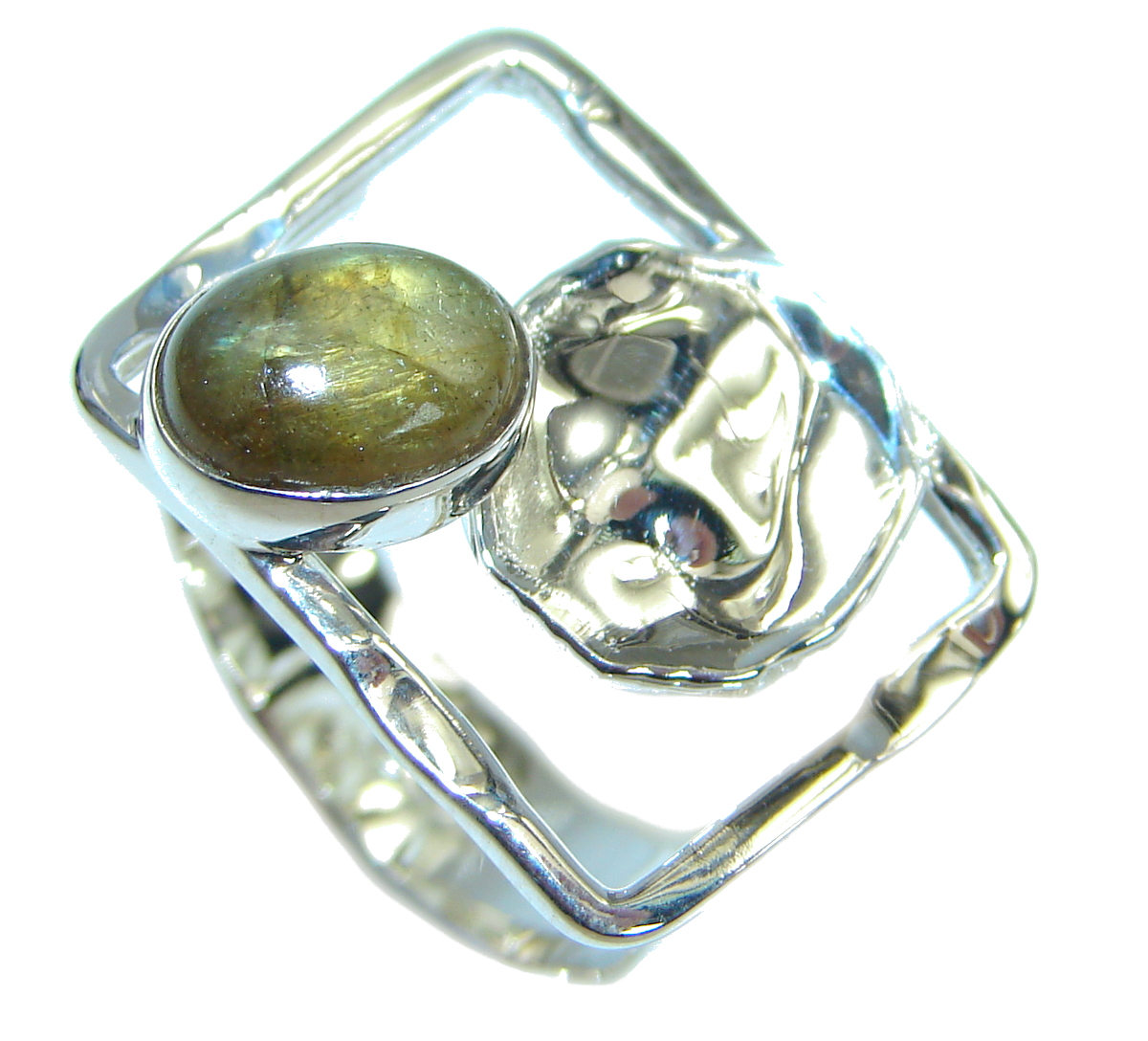 Blue Fire Labradorite .925 Sterling Silver handmade ring size 8
