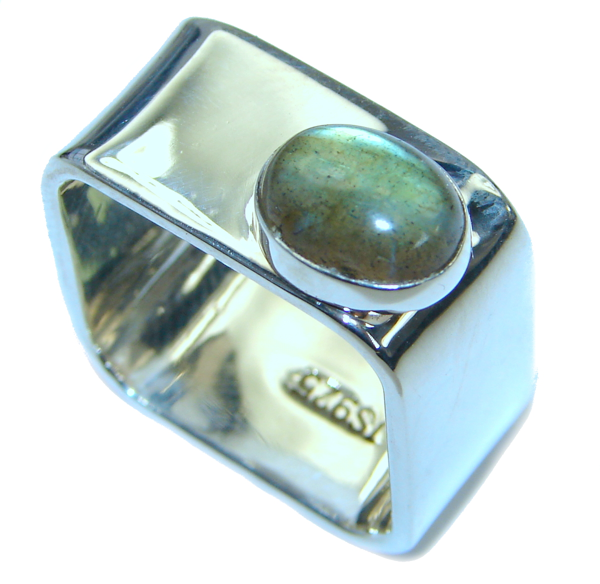 Blue Fire Labradorite .925 Sterling Silver handmade ring size 8